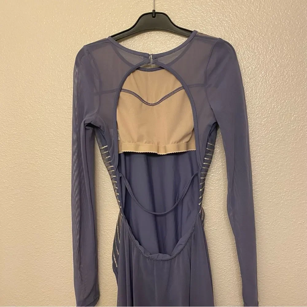 WEISSMAN Elite solo Dance costume slate blue Radiant Sequin Mesh Dress D11490 SA